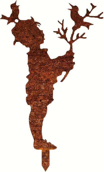 Metal Boy & Bird Garden Statue - Rustic Floor Standing Outdoor Decor for Lawn, Patio - Heartwarming Gift for Mother’s Day, Weddings(50cm/19.7in)