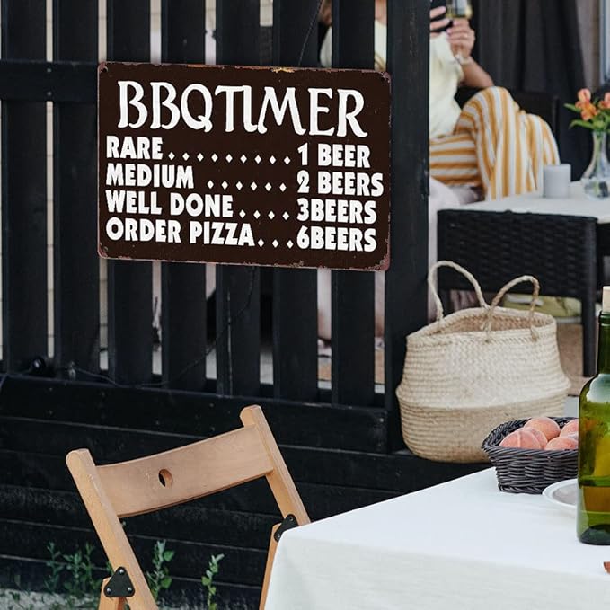Funny Kitchen Signs Retro BBQ Timer Tin Sign Vintage Grilling Metal Signs For Outdoor Wall Decor Backyard Bar Signs Patio Barbecue Sign