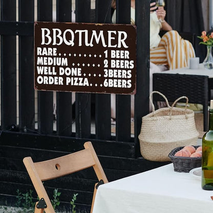 Funny Kitchen Signs Retro BBQ Timer Tin Sign Vintage Grilling Metal Signs For Outdoor Wall Decor Backyard Bar Signs Patio Barbecue Sign