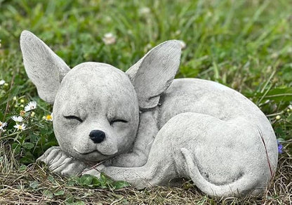 Cute Chihuahua Statue Concrete Dog Figurine Pet Memorial Decor Stone Chihuahua Sculpture Outdoor Statues Garden Ornament