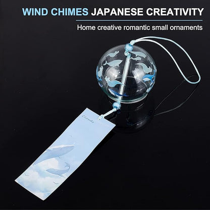 BENECREAT Japanese Wind Chimes Whale Pattern Glass Wind Bells Handmade Pendants for Birthday Gift, Home Christmas Party Decorations