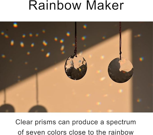 2PCS 5" Circle Crystal Sun Catcher Prisms, stino Hanging Suncatchers with Glass Prism, Rainbow Maker for Windows, Balcony, Kitchen, Garden Decoration (1, Circle Clear 2Pcs)