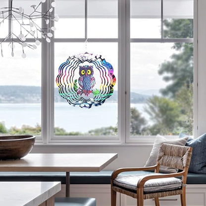 Owl Wind Spinner, 3D Kinetic Art with Sparkling Glitter, 12 Inch Multi-Layer Stainless Steel Garden Decor, Weatherproof Yard Spinner for Patio, Porch, Indoor Holiday Decoration