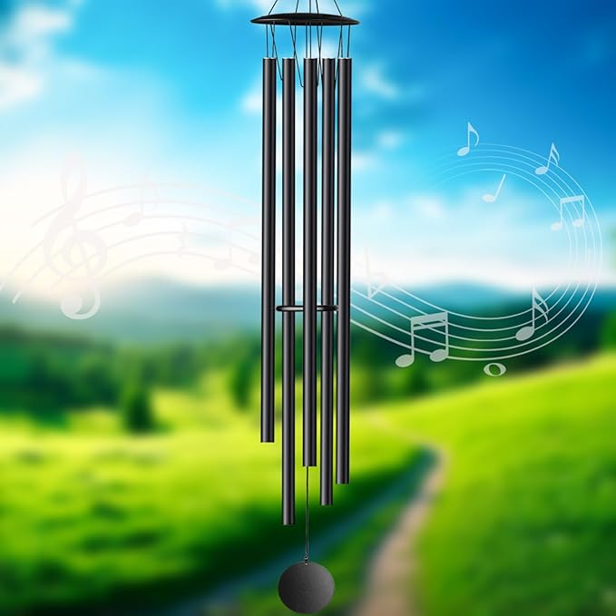 68” Large Wind Chimes for Home Garden Decor, Deep Tone Wind Chimes for Mom Grandma, Memorial Sympathy Gifts for Loss of Loved One, Black