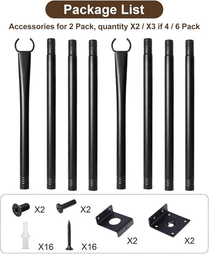 6 Pack String Light Poles for Deck, 5Ft Heavy-Duty Metal Deck Light Poles for Outside with Fixing Clips, Lighting Hanging Post Accessories for Patio Decor Garden Backyard Yard Fence Porch Decorations