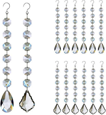 12pcs Glass Crystal Chandelier Prisms Beads Replacement, Hanging Crystals Suncatcher for Chandeliers Decoration