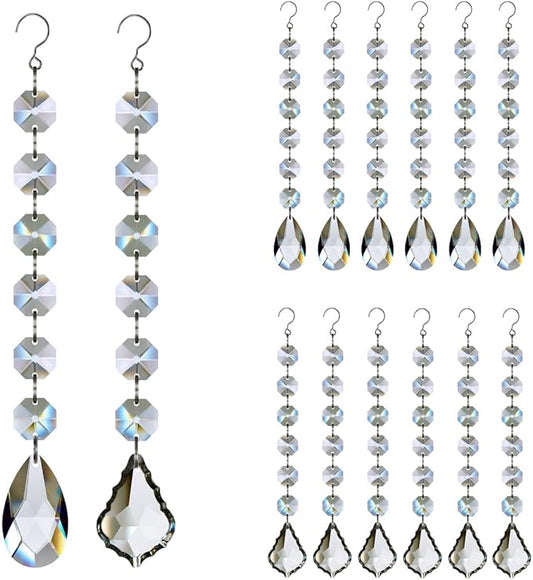 12pcs Glass Crystal Chandelier Prisms Beads Replacement, Hanging Crystals Suncatcher for Chandeliers Decoration