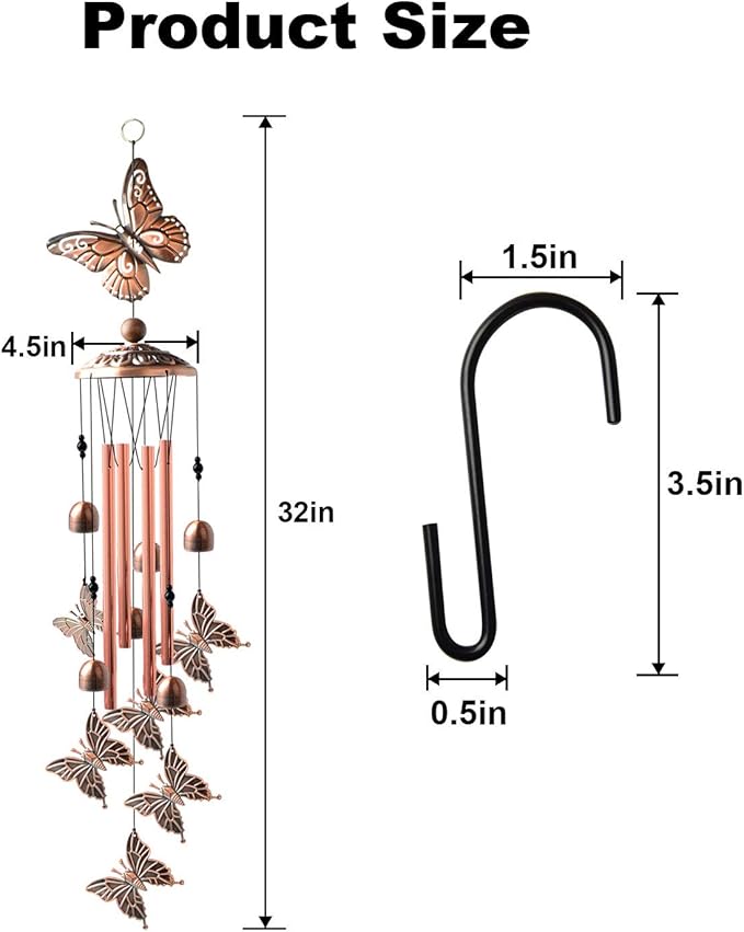 Butterfly Wind Chimes, Gift for Grandma,Birthday Gifts for mom for Daughter,Friend Gift, Aunt, Women,Gardening Decoration for Mother's Day,Christmas, Thanksgiving, Father's Day, Birthday