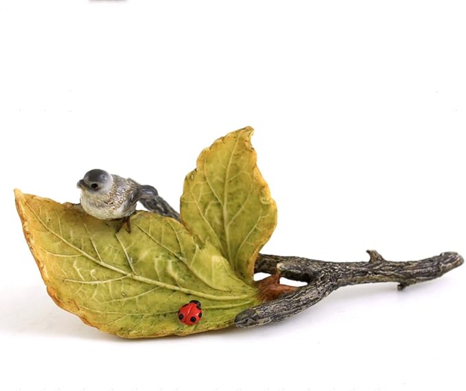 Top Collection Miniature Fairy Garden and Terrarium Little Bird and Ladybug on Leaves, Mini