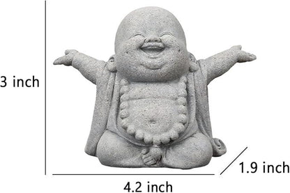OwMell Japanese Jizo Monk Statue, Buddha Jizo Figurine Memorial Aquarium Statue Ornament - Laughing Buddha
