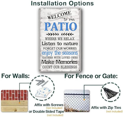 Funny Patio Metal Tin Sign Patio Wall Decor Welcome To Our Patio Signs Outdoor Welcome To Our Porch Backyard Sign Outdoor Decorations Funny Home Patio Gifts Personalized Farmhouse Patio Decor 8x12 In