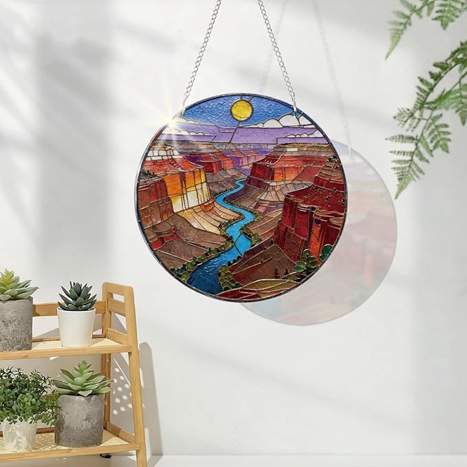 Mountains River Acrylic Suncatcher, Landscape Acrylic Suncatcher for Window Hanging, Indoor Window Wall Art, Housewarming Gift, Birthday Gift Idea for Women Men