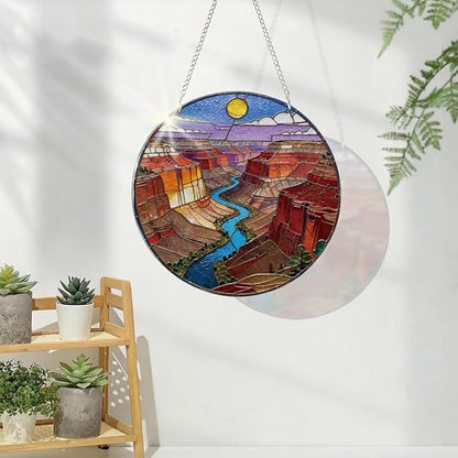 Mountains River Acrylic Suncatcher, Landscape Acrylic Suncatcher for Window Hanging, Indoor Window Wall Art, Housewarming Gift, Birthday Gift Idea for Women Men
