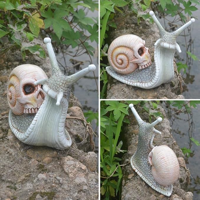 Skull Snail Garden Statues Halloween Skull Snail Sculpture Gothic Skull Decor Interesting Desktop Resin Craft Ornaments for Home Outdoor Office Decor,White