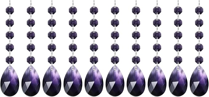 PATIKIL Teardrop Crystal Chandelier Pendants Beads, 10 Pack 145mm Length 38mm Chandelier Prisms Parts Ornaments Hanging Beads for DIY Arts Crafts Decoration, Violet