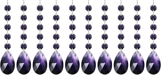 PATIKIL Teardrop Crystal Chandelier Pendants Beads, 10 Pack 145mm Length 38mm Chandelier Prisms Parts Ornaments Hanging Beads for DIY Arts Crafts Decoration, Violet