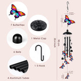 Butterfly Wind Chimes for Outside, Black Metal Acrylic Windchimes Outdoors, Butterfly Gifts for Women Men, Garden Yard Decor, Memorial/Birthday Gifts for Grandma Mom, Durable Chimes for Outdoors