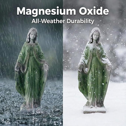 Virgin Mary Statue, 31.1'' H Outdoor Statue Garden Decor Mother Mary Statue for Patio Yard Home Hallway Entryway Magnesium Oxide Stone Large Outdoor/Indoor Decor Sculptures Gray Green