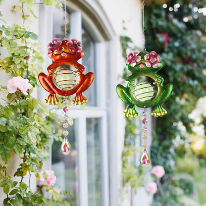 Garden Suncatcher, 2 Pack Hanging Frog Suncatchers with Rainbow Maker Crystal, Hand-Painted Metal Sun Catchers Indoor Window for Garden, Patio, Balcony, Indoor Window
