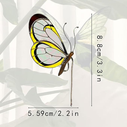 Stained Butterfly Plant Sun Catcher for Gardens, Or Patios Plant Gifts (Yellow)