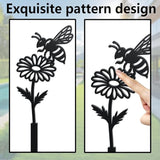 WADORN Wild Daisy Flower Bee Metal Decorative Garden Stakes, Funny Flower Insect Metal Silhouette Statues Funny Garden Ornament Gifts Black Yard Art Decor for Outdoor Backyard Patio Lawn Walkways