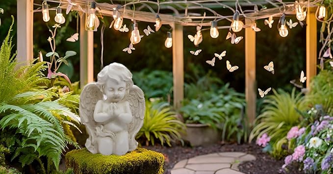 Vintage Kneeling Praying Cherub Statue Indoor Outdoor Home Garden Decoration Wings Angel Statue Memorial Sculpture