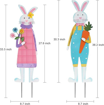 YEAHOME Easter Decorations Outdoor, Set of 2 Metal Bunny Decorative Garden Stakes for Easter Decor, Spring Rabbits Yard Stakes for Home Outside Front Door Porch Lawn Garden Backyard Decorations