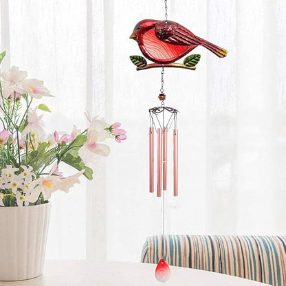 Evealyn Outdoor Red Cardinal Bird Wind Chimes, Indoor Stained Glass Metal Tubes Music Beautiful Windchimes Hanging for Room,Balcony,Window, Garden,Yard, Patio,Lawn Creative Home Decoration (Red)