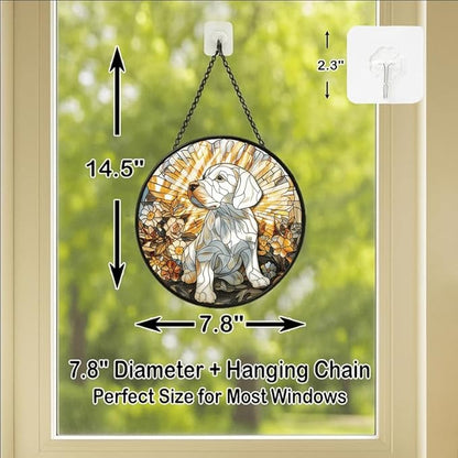 Stained Glass Window Hanging - American Shorthair Cat with Blue Glass Glow 7.8in Sun Catchers Indoor Stained Glass Panels Wall Decor for Mom, Wife, Lovers, Festive