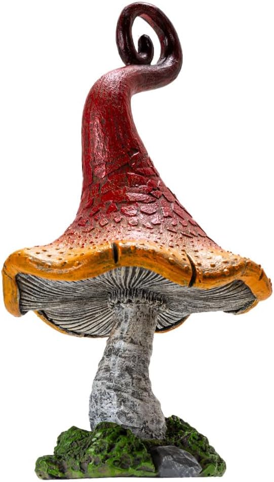 Pacific Giftware Whimsical Garden Toadstool Mushroom Statue with Curled Red and Orange Cap Resin Decor with Etched Texture for Fantasy Garden and Fairy Landscaping 9.06" Tall