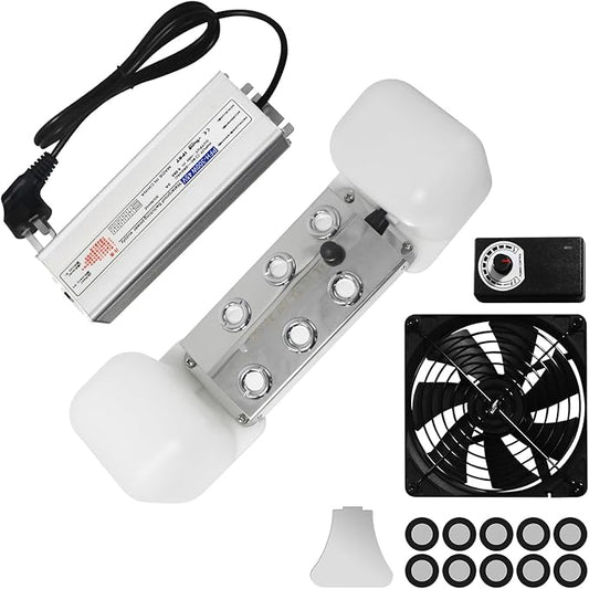 Ultrasonic Mist Maker 6 Head Mist Maker Fogger 5000ml/H Ultrasonic Mister Fogger 200W Atomizer Pond Fogger IP67 Waterproof Fog Mist Machine with Fan for Garden Rockery Halloween Decor (6 Heads+Fan)