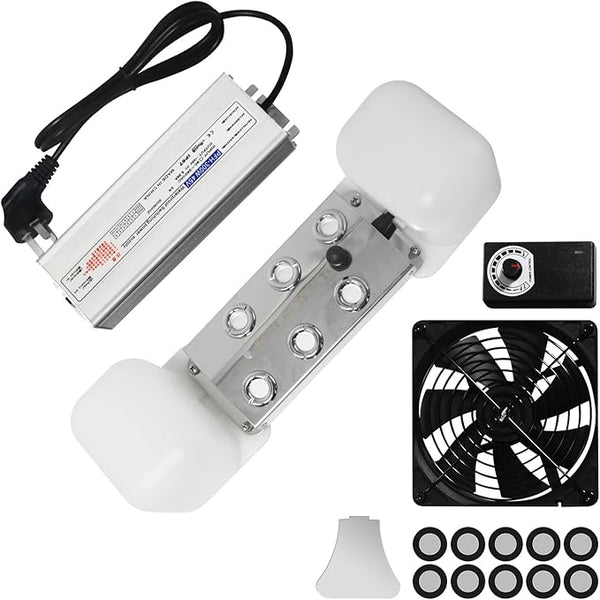 Ultrasonic Mist Maker 6 Head Mist Maker Fogger 5000ml/H Ultrasonic Mister Fogger 200W Atomizer Pond Fogger IP67 Waterproof Fog Mist Machine with Fan for Garden Rockery Halloween Decor (6 Heads+Fan)