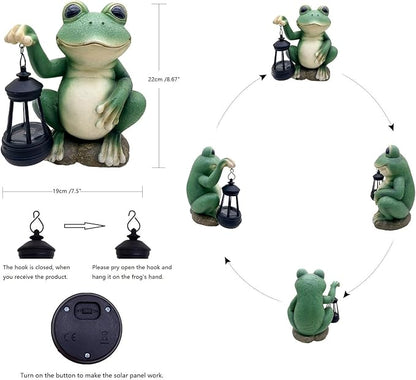 Large Frog Garden Statue for Outdoor Decor Solar Powered Sculptures for Yard Patio Cute Animal Statues Housewarming Outdoor Ornaments