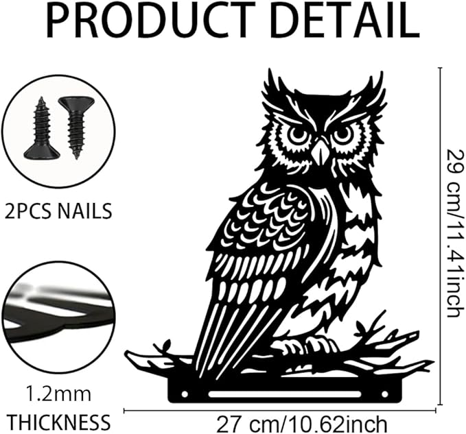 WADORN Owl Metal Garden Yard Art Decor, Bird on Branch Iron Decorative Garden Stakes Wild Animal Black Silhouette Outdoor Fence Decor for Tree Wall Ornaments Yard Art Outdoor Decor Garden Decor