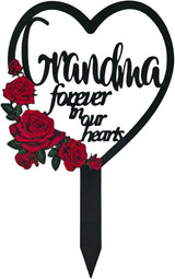 AIM & GGKK Memorial Stake for Grandma - Metal Heart Grave Marker with Red Roses, Memorial Plaque Cemetery Decor for Grave, Garden, Gravesite