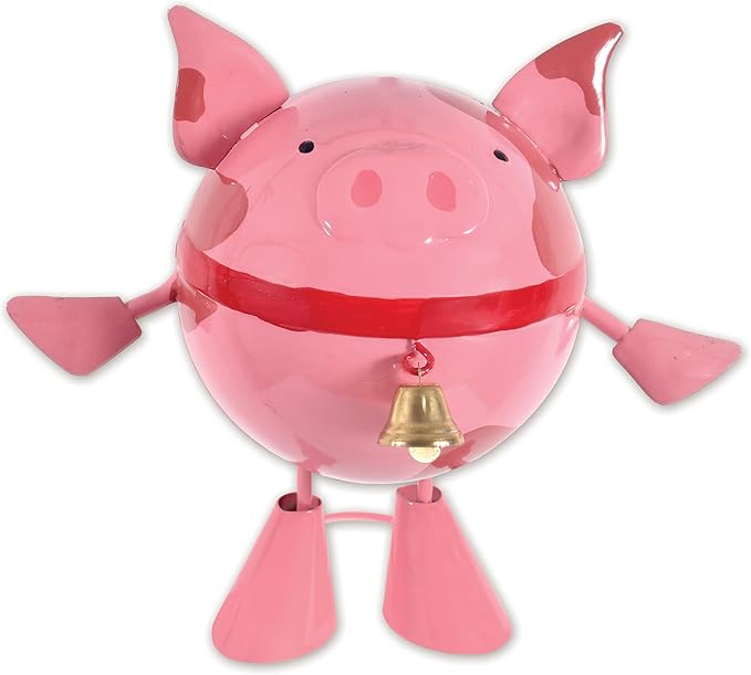 Sunset Vista Designs Funny Yard Decor - Belly Acres Farm Pork Chop Pig Ball-Shaped Metal Garden Sculpture, 3.93" x 20.0" x 6.29", Mini-Chop