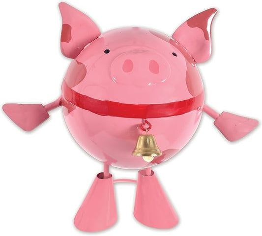 Sunset Vista Designs Funny Yard Decor - Belly Acres Farm Pork Chop Pig Ball-Shaped Metal Garden Sculpture, 3.93" x 20.0" x 6.29", Mini-Chop