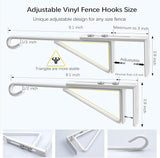 Adjustable (0.9-3") Vinyl Fence Hooks for Hanging Plants, Over the Railing Fence Plant Hangers Outdoor, White Heavy Duty Coated Steel Patio Hooks for Hanging Bird Feeders, Lights, Basket, Pool Tools