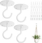 Mkono Ceiling Hooks for Hanging Plants, Metal Plant Hanger Bracket Wall Mount Hooks for Hanging Bird Feeders, Lanterns, Wind Chimes, Planters, Indoor&Outdoor Decoration Hooks (4-Pack) (White)