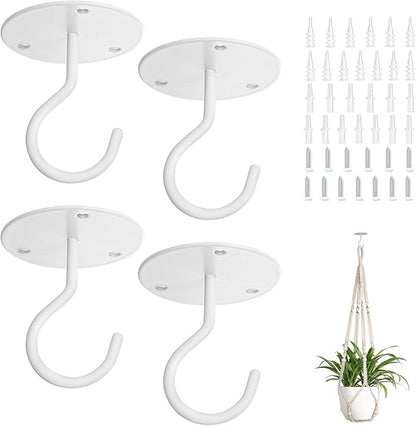 Mkono Ceiling Hooks for Hanging Plants, Metal Plant Hanger Bracket Wall Mount Hooks for Hanging Bird Feeders, Lanterns, Wind Chimes, Planters, Indoor&Outdoor Decoration Hooks (4-Pack) (White)