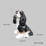 Cavalier King Charles Spaniel Garden Statue with Solar Lantern, Realistic Dog Sculpture, Birthday Gift for Women Mom Grandma, Housewarming Gift for New Home, Outdoor Resin Puppy Decor,Black & White