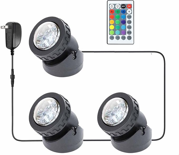 Pond Lights Colored with Timer, Underwater Fountain Light LED RGB IP68 Waterproof Submersible Spotlight for Outdoor Fish Pond Fountain Garden Lawn Yard Waterfall (Set of 3)