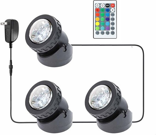Pond Lights Colored with Timer, Underwater Fountain Light LED RGB IP68 Waterproof Submersible Spotlight for Outdoor Fish Pond Fountain Garden Lawn Yard Waterfall (Set of 3)