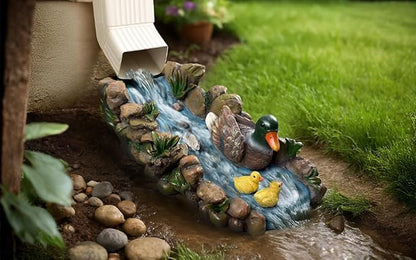 Mallard Duck Splash Block Gutter Downspout Extensions Outdoor Statue Garden Decoration, 13.4" L x 6.3" W Larger Gutter Downspout Decorative Garden Statues Rain Concrete Pond Accessory, Gift for Mom