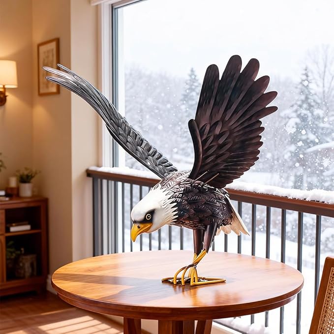 Kircust Metal Bald Eagle Large Outdoor Statues Garden Decor Sculptures Statues Outdoor Majestic America Eagle Bird Decor for Patio Yard and Lawn, 17-Inch Wide, Man Gift