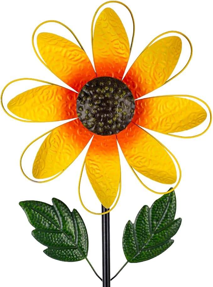 DREAMSOUL 13 Inch Dia Wind Spinner Outdoor, Sunflower Wind Spinner Metal Kinetic Spinner for Garden Yard Art Decor (57 * 13 Inches)