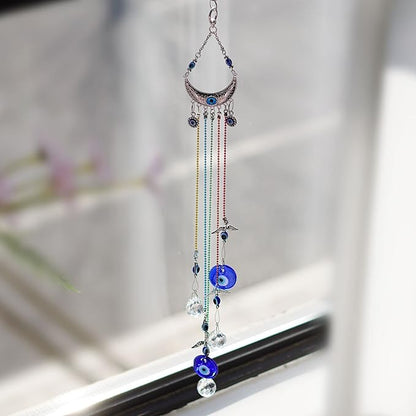 20inch Blue Evil Eye Hanging Crystals Suncatcher Ornament for Christmas Tree with Chakra Energy Crystal Ball Prism Pendant Rainbow Maker for Home Decor Protection