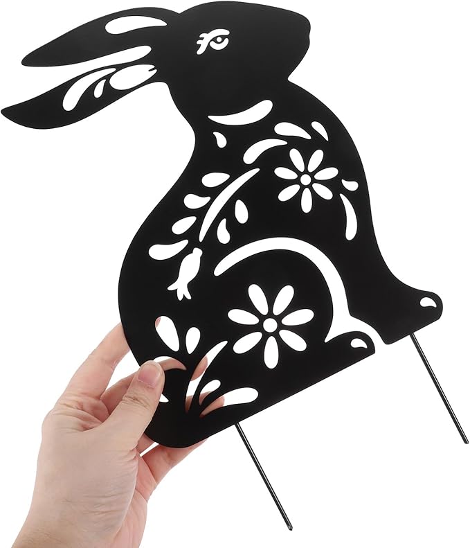 Yardwe Metal Rabbit Garden Stake Outdoor Decor Hollow Iron Bunny Yard Art for Lawn Patio Flowerbeds Weather-Resistant Garden Ornament