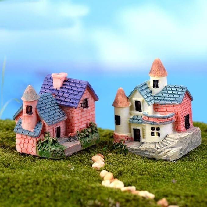 Leadigol 4pcs Miniature Fairy Garden House,Miniature Garden Landscape Desk Ornaments Yard Bonsai Resin Landscape Mini Fairy Houses DIY Villa Decor