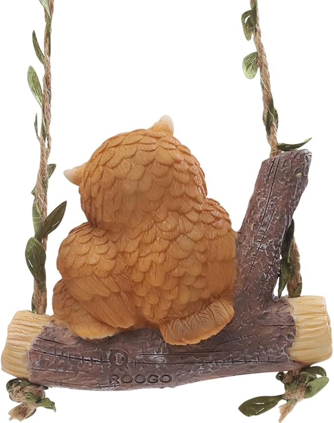 Swing Animals Garden Statue Outdoor Decor, Resin Hanging Animals Figurine Tree Ornaments Yard Art Sculpture for Stump Branch Patio Lawn Decorations (Mom & Baby Owl)